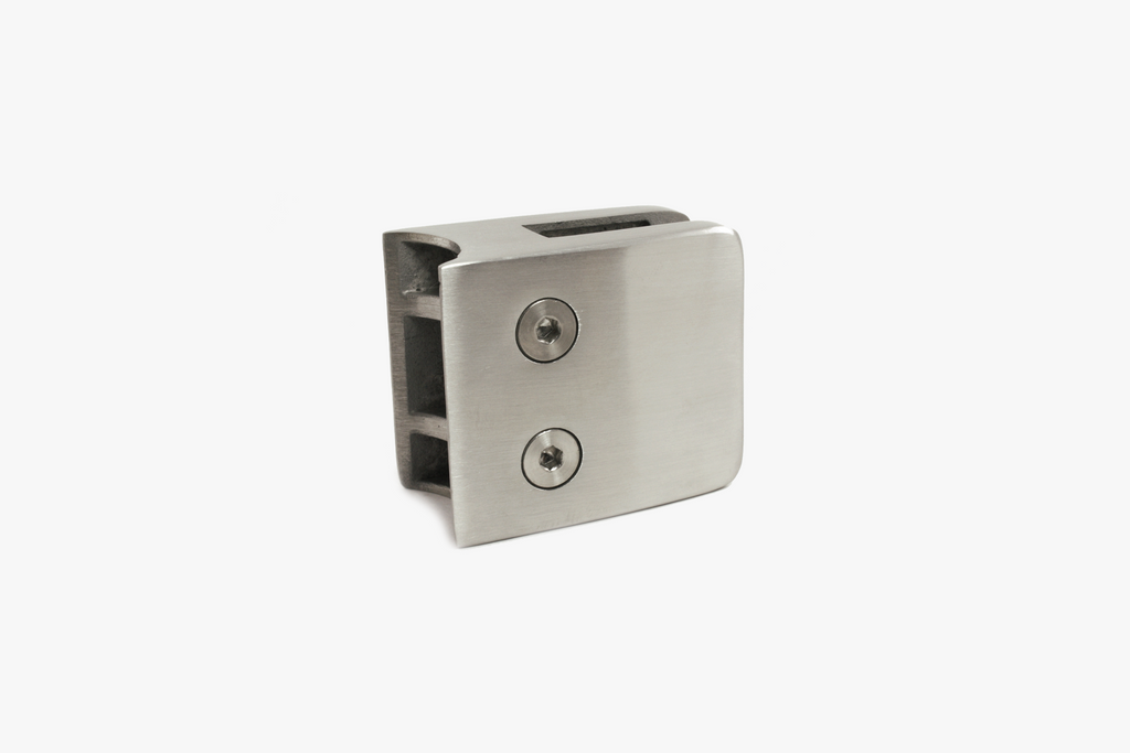 2 1/8" square glass clamp (Curved Base) - Brushed 316 stainless steel