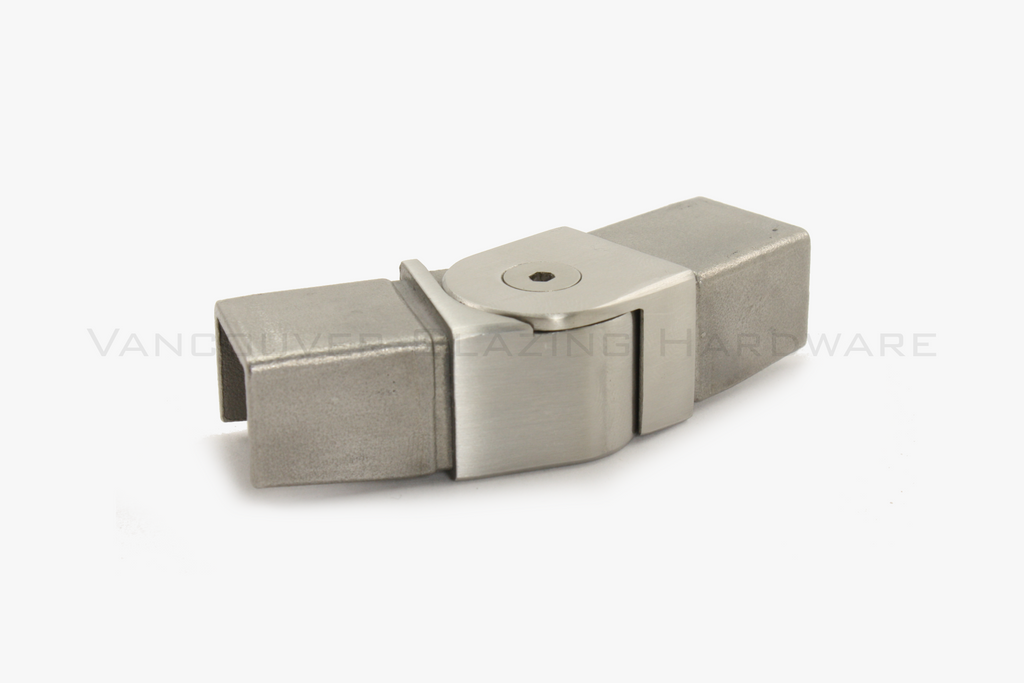 Adjustable horizontal elbow for slimline square slot tube - Brushed Stainless Steel