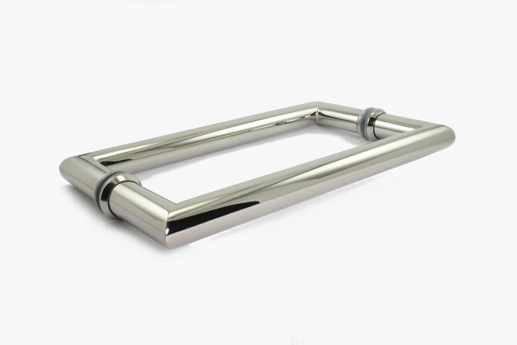 Square corner round tube shower door pull