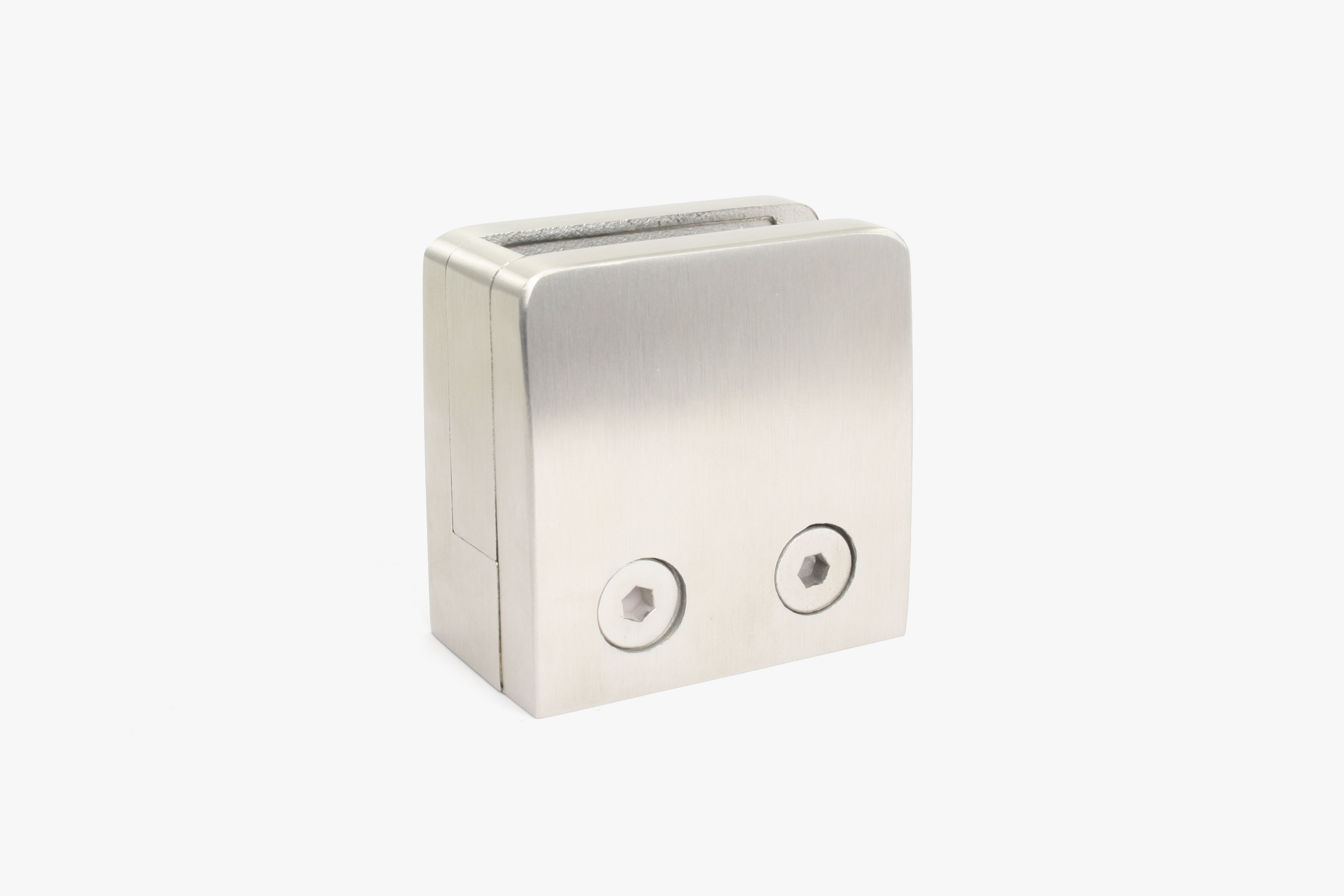 2 1/8" square glass clamp (Flat Base) - Brushed 316 stainless steel